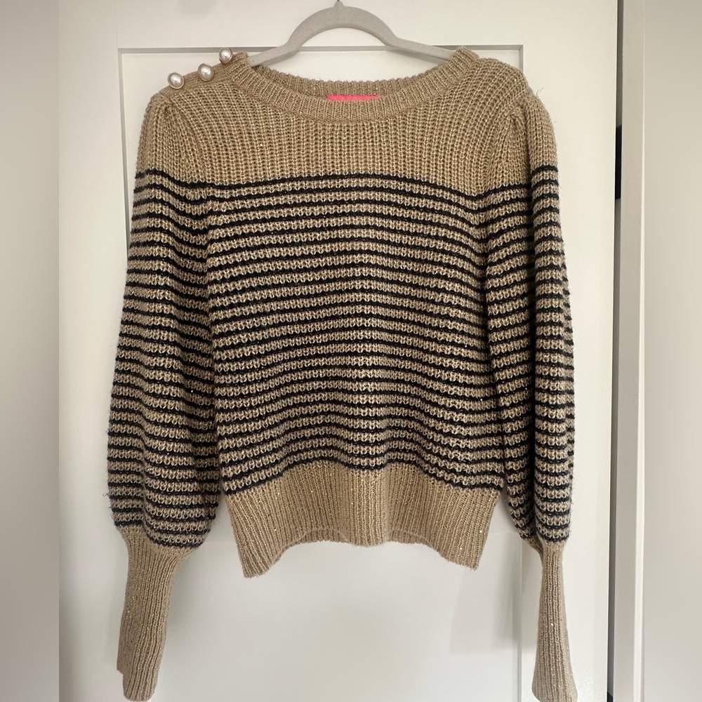 Lilly Pulitzer Beige and Navy Striped Sweater w/ sequin detail